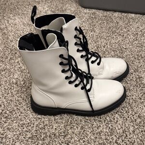 Stylish White Lace-Up Boots